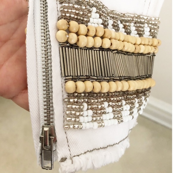 Luxe Moda Frayed Hem Embellished Jeans White Sz 4 - Picture 4 of 11